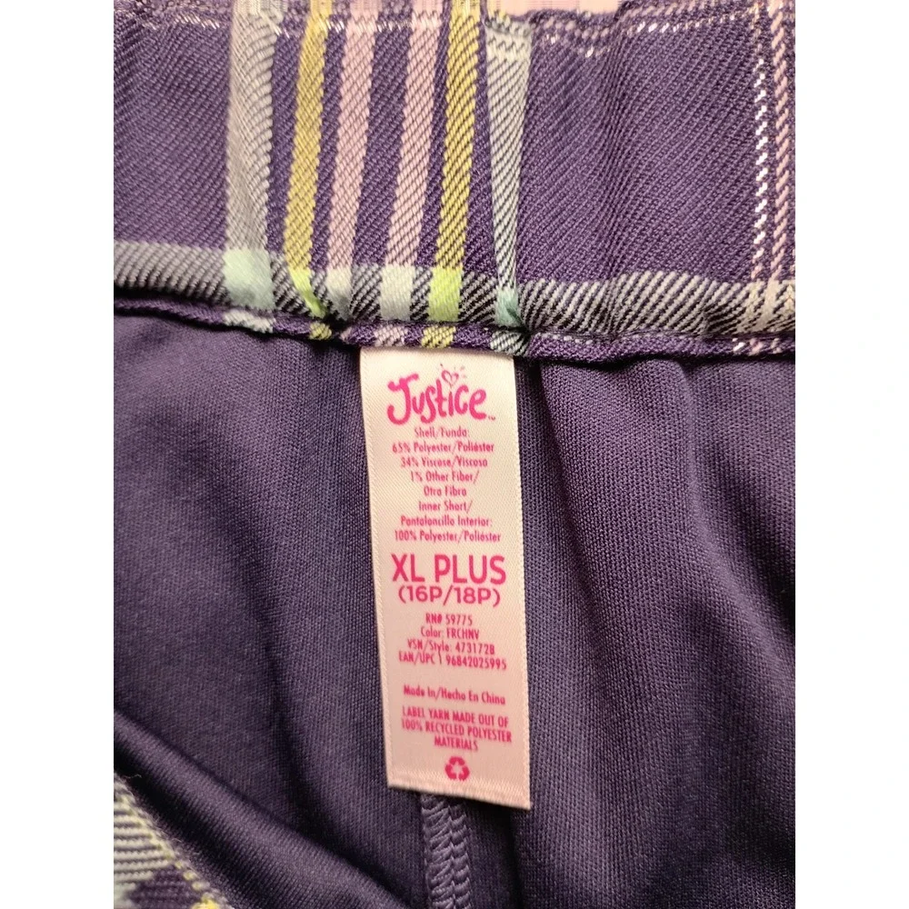 Justice Girls XL Plus Purple Green Plaid Pleated Skort Metallic Accents NWOT